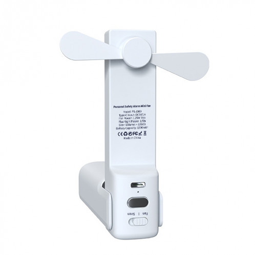 PS-J009 Mini ventilateur portatif pliable avec buzzer lumineux LED 4 en 1 avec fonction de banque d'alimentation (blanc lait) SH401A1389-011