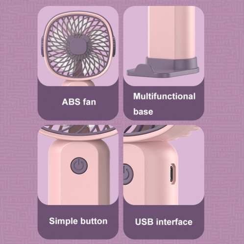 Mini ventilateur multifonctionnel portatif portatif avec fonction de support de téléphone, couleur: rose violet avec batterie SH80011308-09