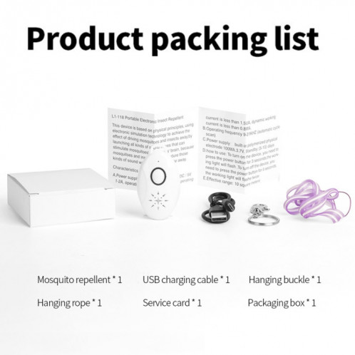 Mini répulsif anti-mouches rechargeable par USB, dispositif anti-moustiques portable et portable pour l'extérieur (blanc) SH401A1174-09