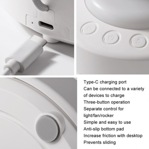 Ventilateur de circulation d'air ventilateur de bureau à tête oscillante automatique avec lumière LED (blanc) SH001A121-011