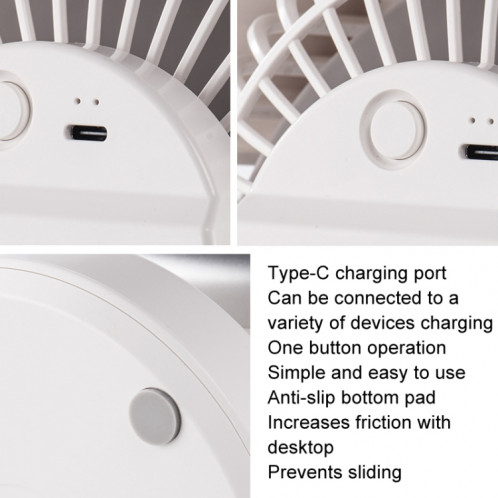 Ventilateur de circulation d'air, chargement USB, ventilateur silencieux de bureau (blanc) SH101A1866-09