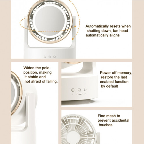 Ventilateur de bureau multifonctionnel 3 en 1 avec miroir cosmétique lumière LED oscillant rechargeable SH6802655-010