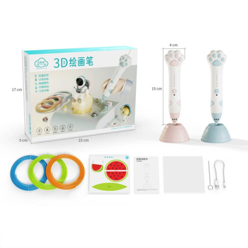Griffe de chat USB chargeant le stylo d'impression 3D basse température enfants bricolage Graffiti stylo de peinture 3D (rose Sakura) SH401B1196-010
