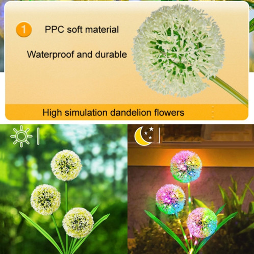 Pissenlit pelouse prise de terre décoration lumineuse lampes de jardin solaires extérieures à LED, modèle: 3 têtes SH13011414-07