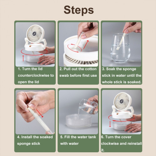 Ventilateur d'humidification par pulvérisation de bureau pliable à chargement USB avec veilleuse (vert) SH401B99-011