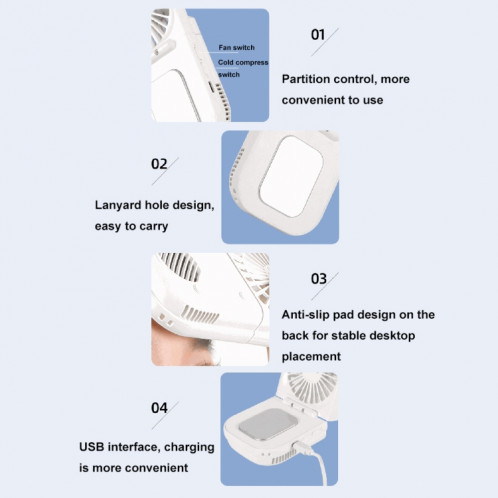 Mini ventilateur de refroidissement de bureau pliable, chargeur USB, portable, extérieur, compresse froide (blanc) SH201A1517-012