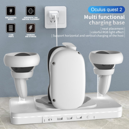 Pour Meta Quest 2 support de bureau lunettes VR chargeur sans fil Base électroluminescente colorée (blanc) SH501A493-08
