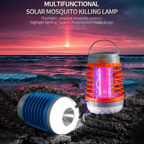 E-SMARTER W890-1 Solaire LED Choc Électrique Moustique Lumière Extérieure USB Rechargeable Éclairage Piège À Moustiques (Bleu) SE201B544-010