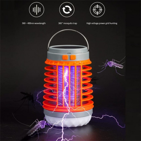 E-SMARTER W890-1 Solaire LED Choc Électrique Moustique Lumière Extérieure USB Rechargeable Éclairage Piège À Moustiques (Orange) SE201A515-010