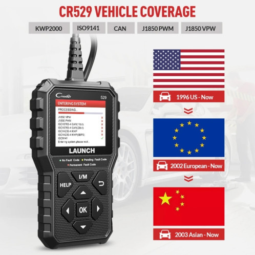 Launch Creader CR529 OBD2 Scanner de code de testeur de défaut de moteur de voiture (noir) SL201A1574-011