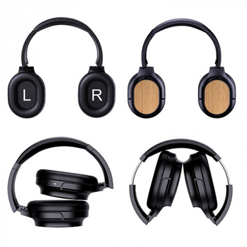 Casque Bluetooth en bois de bambou avec carte son intégrée, prise en charge carte TF/FM/AUX (noir) SH301A1065-015