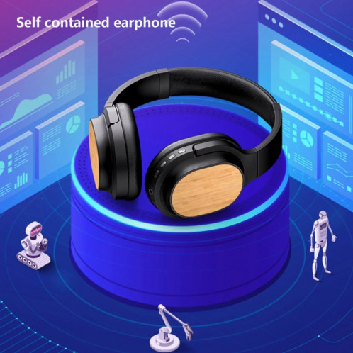 Casque Bluetooth en bois de bambou avec carte son intégrée, prise en charge carte TF/FM/AUX (blanc) SH301B956-015