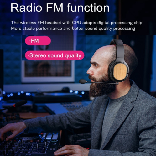 Casque Bluetooth en bois de bambou avec carte son intégrée, prise en charge carte TF/FM/AUX (blanc) SH301B956-015