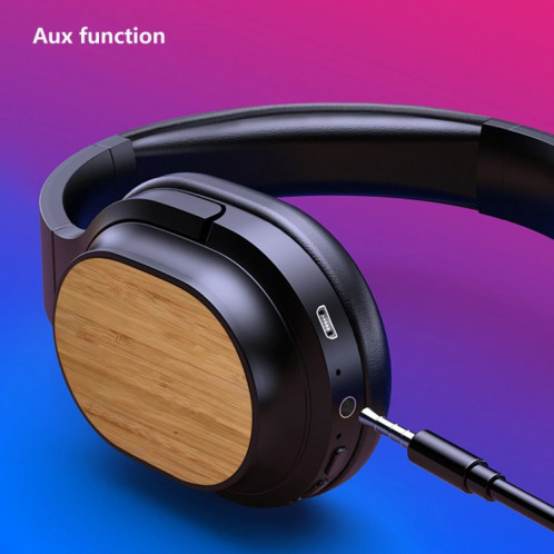 Casque Bluetooth en bois de bambou avec carte son intégrée, prise en charge carte TF/FM/AUX (blanc) SH301B956-015