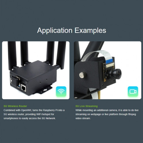 Waveshare SIM8262E-M2 5G HAT pour Raspberry Pi, quatre antennes 5G NSA, compatible 5G/4G/3G (23254) SW301A1885-015