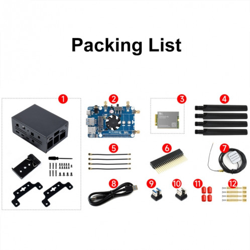 Waveshare SIM8262E-M2 5G HAT pour Raspberry Pi, quatre antennes 5G NSA, compatible 5G/4G/3G (23254) SW301A1885-015