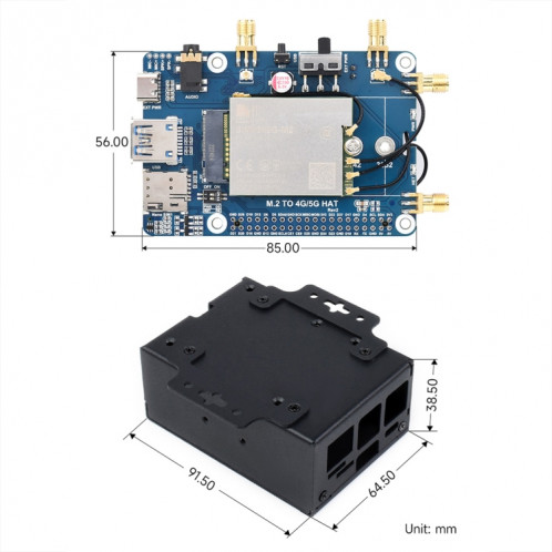 Waveshare SIM8262E-M2 5G HAT pour Raspberry Pi, quatre antennes 5G NSA, compatible 5G/4G/3G (23254) SW301A1885-015