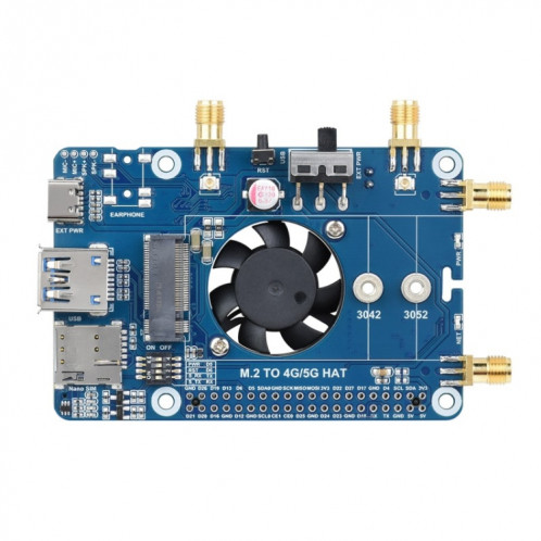 Waveshare SIM8262E-M2 5G HAT pour Raspberry Pi, quatre antennes 5G NSA, compatible 5G/4G/3G (23254) SW301A1885-015