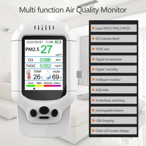 Détecteur de qualité de l'air 8 en 1 PM2.5/PM1.0/PM10/HCHO/TVOC/O3/moniteur de température/humidité SH83171573-07