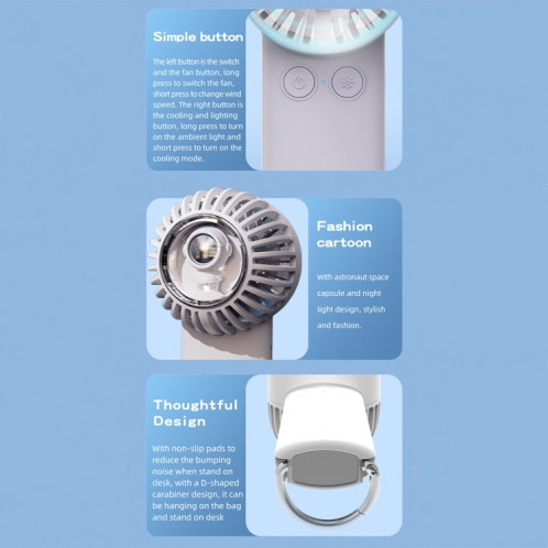 Ventilateur de climatisation portatif extérieur, veilleuse d'astronaute, ventilateur de refroidissement à semi-conducteur (bleu clair) SH301B30-014