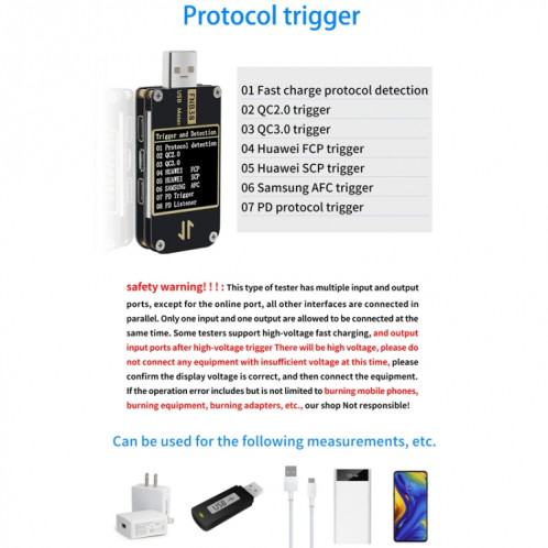 FNIRSI FNB38 Testeur de protocole de charge rapide de capacité de compteur de tension et de courant USB (noir) SF101A1720-010