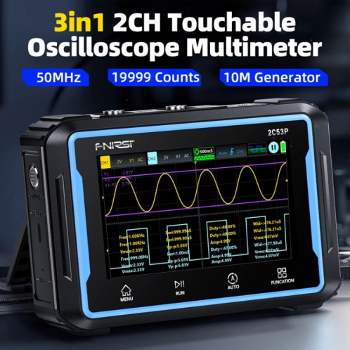 FNIRSI 2C53P générateur de Signal multimètre oscilloscope numérique à écran plat double canal 3 en 1 (noir) SF501A647-016