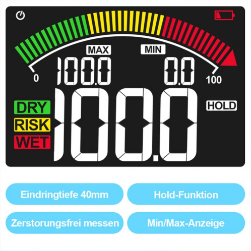 Détecteur d'humidité du bois sans contact WM700B avec fonction d'alarme à écran LCD SM84911703-013
