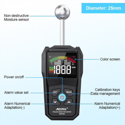 Détecteur d'humidité du bois sans contact WM700B avec fonction d'alarme à écran LCD SM84911703-013
