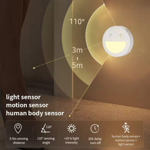 Smiley Face Smart Sensor Veilleuse magnétique sans fil pour allée (blanc) SH601A67-08