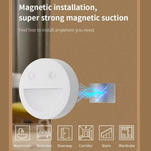 Smiley Face Smart Sensor Veilleuse magnétique sans fil pour allée (blanc) SH601A67-08