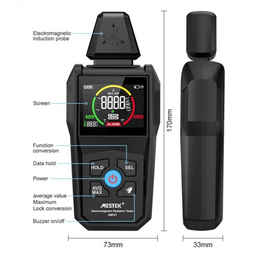 MESTEK EMF01 Détecteur de rayonnement électromagnétique Sonde de détection à 3 axes très sensible SM86251891-010