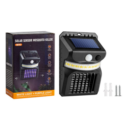E-SMARTER W792 Applique murale solaire à LED avec fonction de contrôle des moustiques à lumière violette Lampe de jardin extérieure à capteur intelligent humain, Spécification: Lumière blanche SE9901565-011