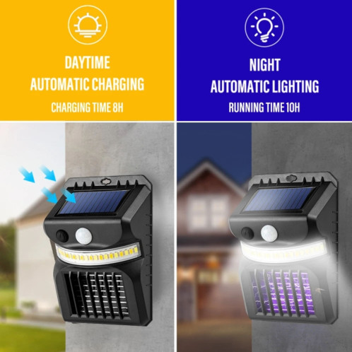 E-SMARTER W792 Applique murale solaire à LED avec fonction de contrôle des moustiques à lumière violette Lampe de jardin extérieure à capteur intelligent humain, Spécification: Lumière blanche SE9901565-011