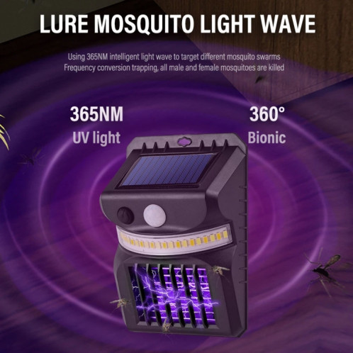 E-SMARTER W792 Applique murale solaire à LED avec fonction de contrôle des moustiques à lumière violette Lampe de jardin extérieure à capteur intelligent humain, Spécification: Lumière blanche SE9901565-011