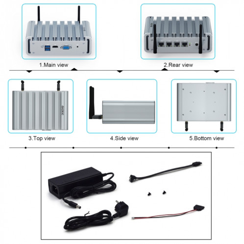 HYSTOU P09B-J4125-4L 8 Go DDR4 + 128 Go SSD ordinateur industriel route douce à partir de 2,5 G multi-réseau HTPC serveur mini console (avec adaptateur américain) SH401B134-010