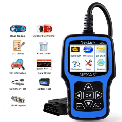 Outil de diagnostic et testeur de batterie universel OBD2 Nexas NL101 avec OBDII SN93781151-012