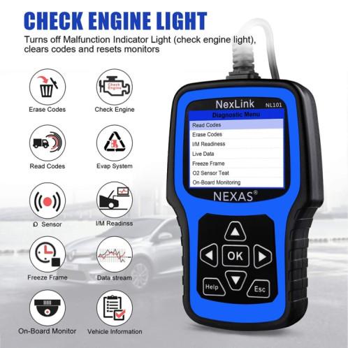 Outil de diagnostic et testeur de batterie universel OBD2 Nexas NL101 avec OBDII SN93781151-012