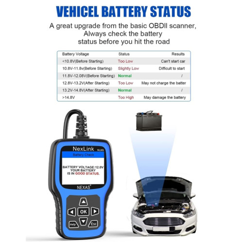 Outil de diagnostic et testeur de batterie universel OBD2 Nexas NL101 avec OBDII SN93781151-012