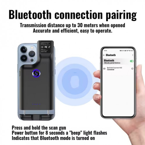 Scanner de codes-barres Bluetooth 1D, lecteur de codes-barres sans fil avec Clip arrière pour téléphone SH94521687-06