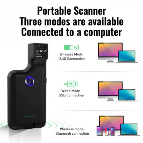Scanner de codes-barres Bluetooth 1D, lecteur de codes-barres sans fil avec Clip arrière pour téléphone SH94521687-06