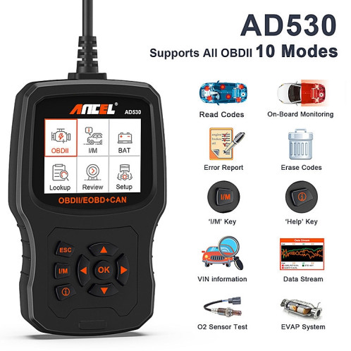 ANCEL AD530 Écran 2,8 pouces OBD2 Testeur de moteur de voiture Outil de test de batterie de voiture SA95321992-08