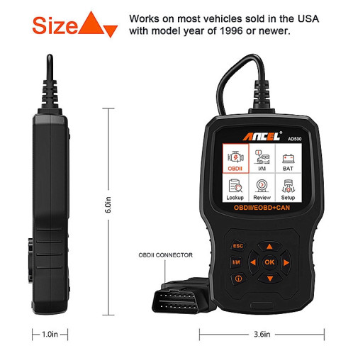 ANCEL AD530 Écran 2,8 pouces OBD2 Testeur de moteur de voiture Outil de test de batterie de voiture SA95321992-08