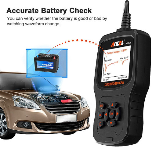 ANCEL AD530 Écran 2,8 pouces OBD2 Testeur de moteur de voiture Outil de test de batterie de voiture SA95321992-08