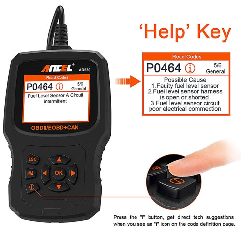 ANCEL AD530 Écran 2,8 pouces OBD2 Testeur de moteur de voiture Outil de test de batterie de voiture SA95321992-08