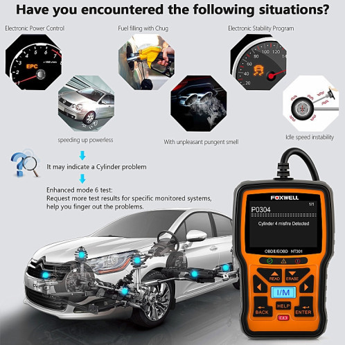 Outil de lecteur de Code de données en direct d'instrument de Diagnostic de défaut de voiture de FOXWELL NT301 OBD2 SF95431794-010