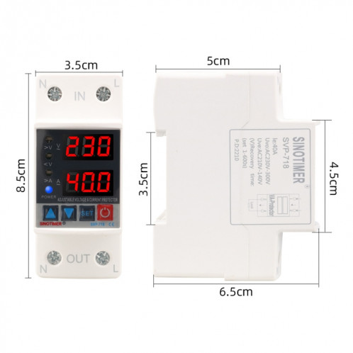 SINOTIMER SVP-718 Protecteur de surtension et de sous-tension intelligent à réinitialisation automatique réglable 40A 220V AC SS5101840-07