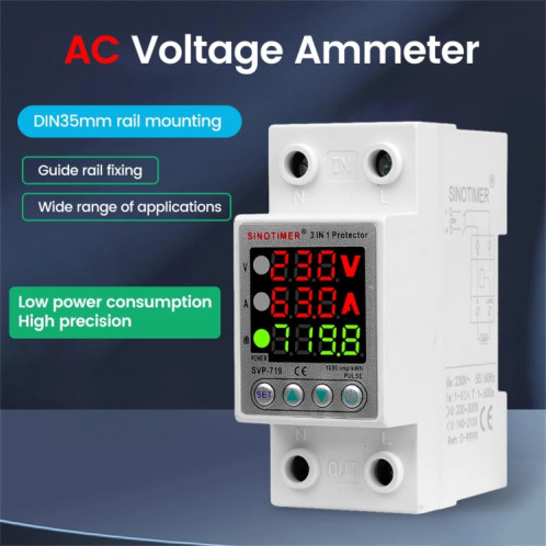 SINOTIMER SVP-719 40A_N protecteur de surtension, moniteur de consommation d'électricité, voltmètre de puissance SS57011252-07