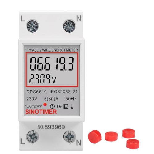 SINOTIMER DDS6619 80A 230V Din Rail compteur d'énergie monophasé tension courant compteur d'énergie sans rétro-éclairage SS58011164-06