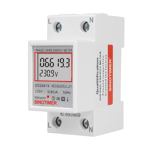 SINOTIMER DDS6619 80A 230V Din Rail compteur d'énergie monophasé tension courant compteur d'énergie sans rétro-éclairage SS58011164-06