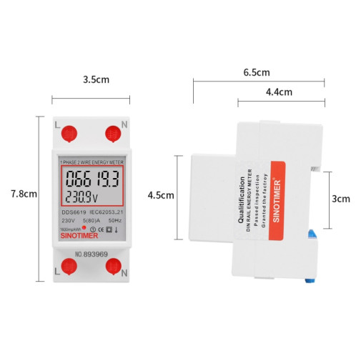 SINOTIMER DDS6619 80A 230V Din Rail compteur d'énergie monophasé tension courant compteur d'énergie sans rétro-éclairage SS58011164-06